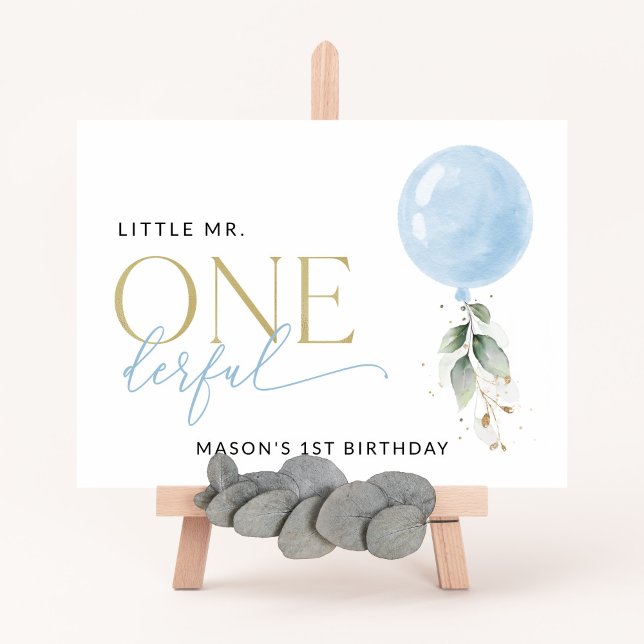 Blue Balloon, Greenery, First Birthday Welcome Poster (Creator Uploaded)