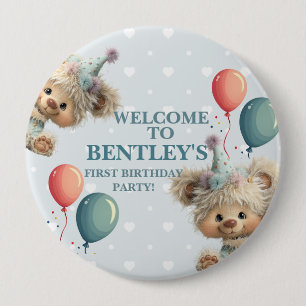 Blue Balloon Hedgehogs Celebration 4 Inch Round Button