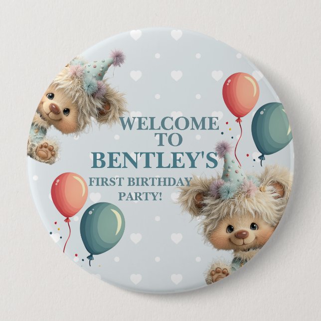 Blue Balloon Hedgehogs Celebration 4 Inch Round Button (Front)