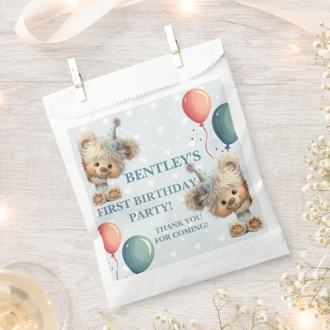 Blue Balloon Hedgehogs Celebration Favour Bag (Clipped)