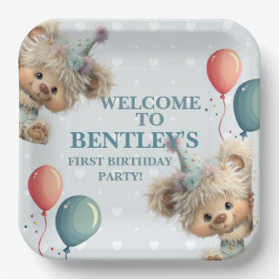 Blue Balloon Hedgehogs Celebration Paper Plate