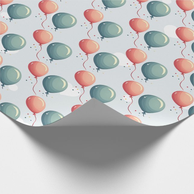 Blue Balloon Hedgehogs Celebration Wrapping Paper (Corner)
