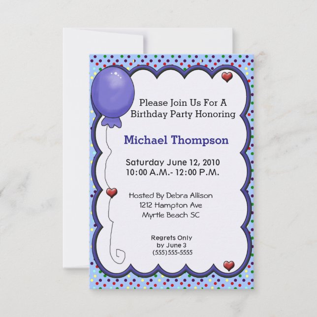 Blue Balloon Invitations (Front)