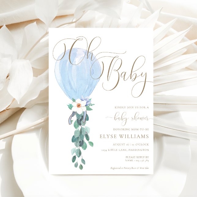 Blue Balloon Oh Baby Baby Shower Invitation (Creator Uploaded)