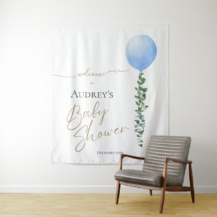 Blue Balloon Oh Boy Baby Shower Welcome Sign Tapestry