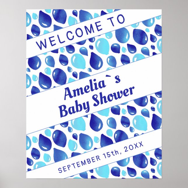 Blue Balloon Pattern Boy Baby Shower Welcome Sign (Front)