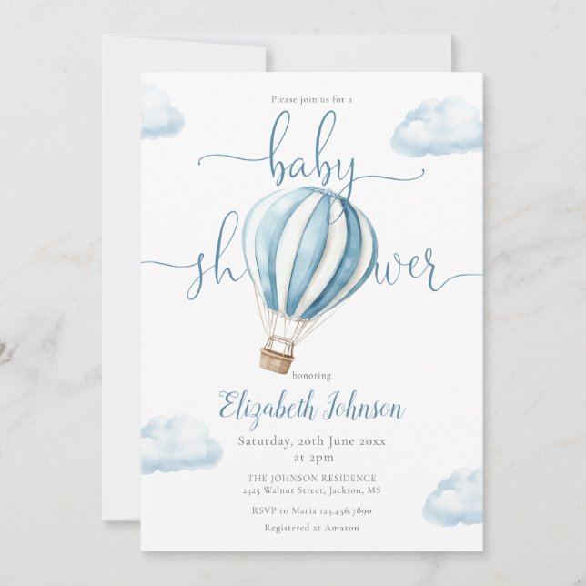 Blue Balloon QR Code Photo Boy Baby Shower Invitation (Front)