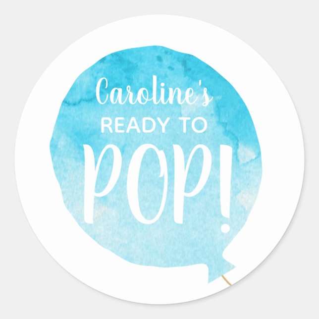 Blue Balloon Ready to Pop Baby Boy Shower Classic Round Sticker (Front)
