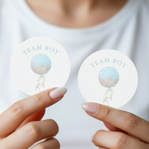 Blue Balloon Team Boy Gender Reveal Party Classic Round Sticker