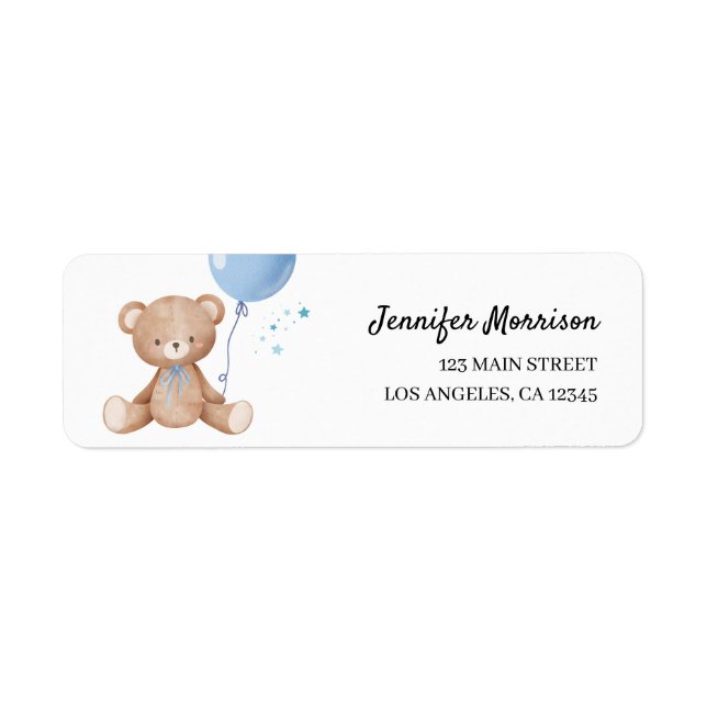 Blue Balloon Teddy Bear Boy Baby shower Adresse (Devant)