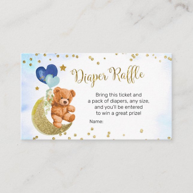 Blue Balloon Teddy Bear Diaper Raffle Enclosure Card (Front)