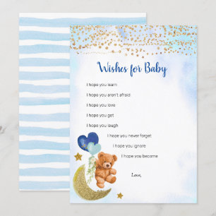 Blue Balloon Teddy Bear Wishes for Baby Game Card