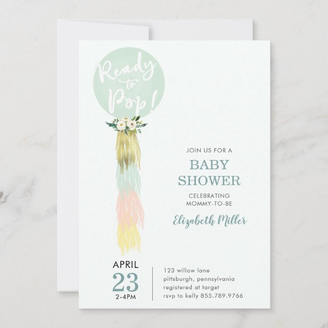 Blue Balloon with Tassel Baby Shower invitation (Front)