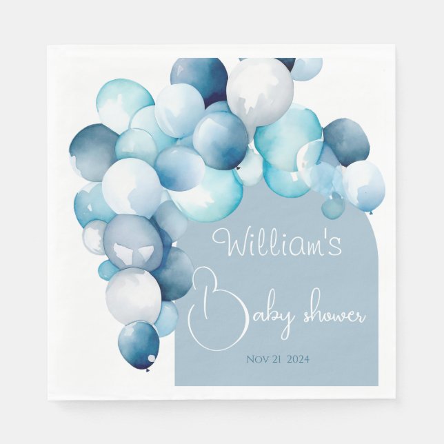 Blue balloons arch baby shower napkin (Front)