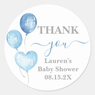 Blue Balloons Baby Shower Boy Round Sticker