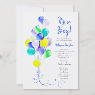 Blue Balloons Baby Shower Invitation