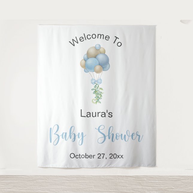 Blue Balloons Baby Shower Tapestry (Front)