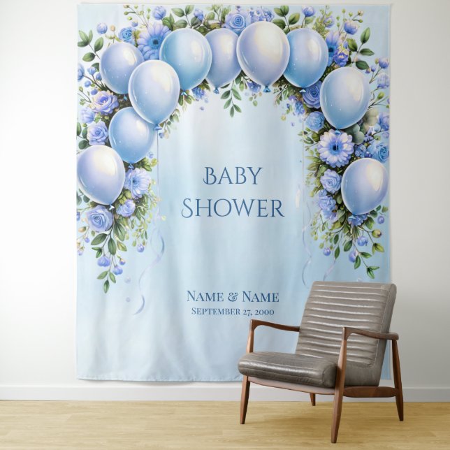 Blue Balloons Backdrop Tapestry (In Situ)