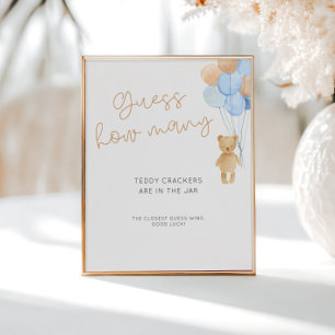 Blue Balloons Bear Guess How Many Poster