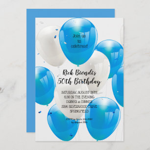 Blue Balloons Birthday Party Invitations
