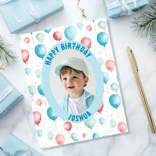 Blue Balloons Birthday Photo Card