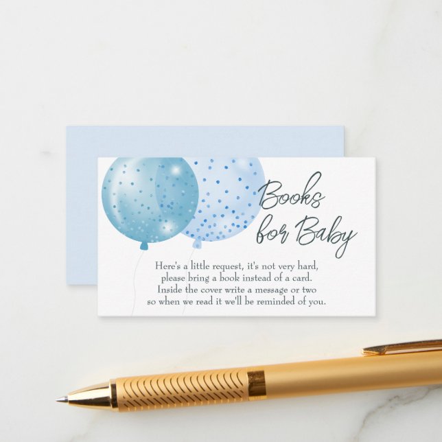 Blue Balloons Boy Baby Shower Books For Baby Enclosure Card (Front/Back In Situ)