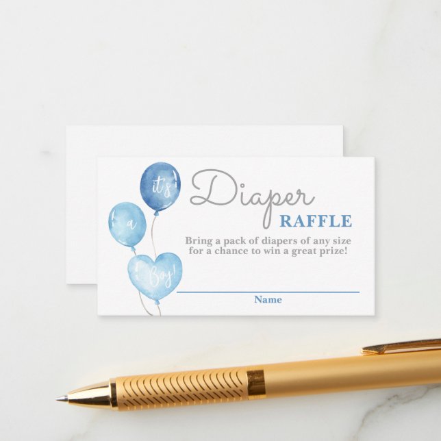 Blue Balloons Boy Diaper Raffle Card (Front/Back In Situ)