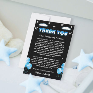 Blue Balloons Celestial Starry Night Baby Shower Thank You Card
