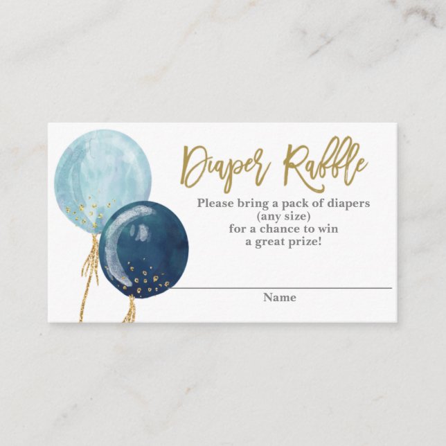 Blue balloons Diaper Raffle Enclosure Card (Front)
