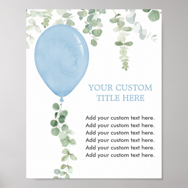 Blue balloons greenery custom sign make your own (Front)