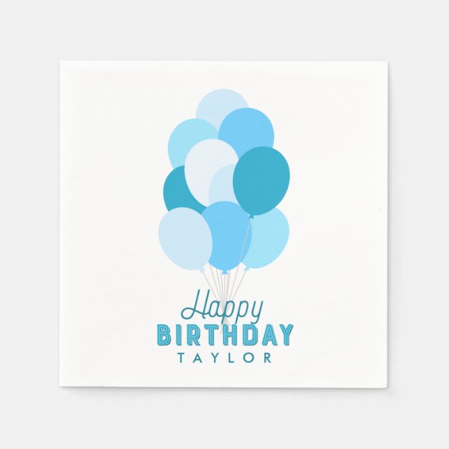Blue Balloons Happy Birthday Napkin (Front)