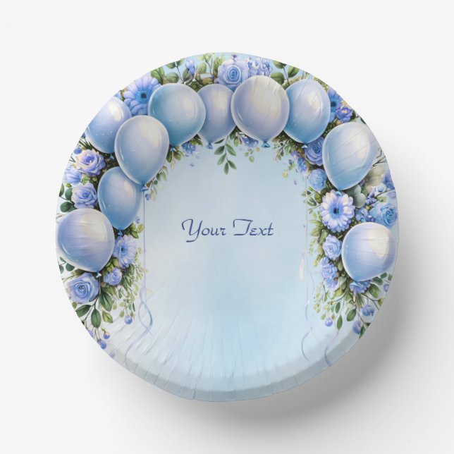 Blue Balloons Paper Bowl Paper Plate (Front)
