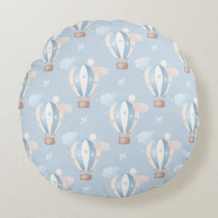 Blue Balloons Pattern Round Pillow
