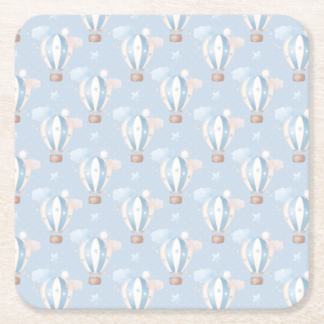 Blue Balloons Pattern Square Paper Coaster (Front)