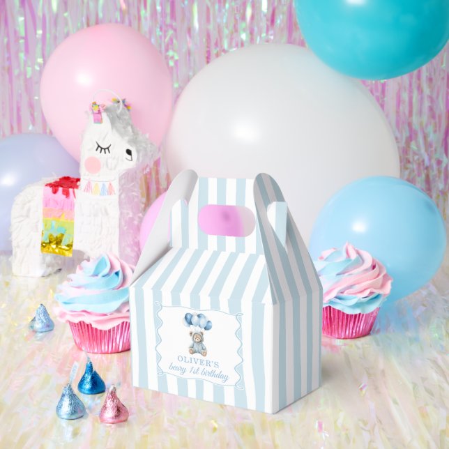Blue Balloons Teddy Bear Birthday Favor Box (Party)