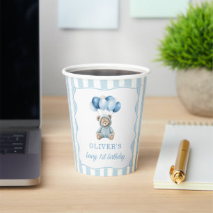 Blue Balloons Teddy Bear Birthday Paper Cups