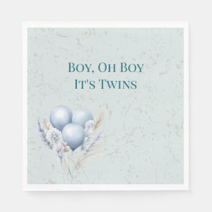 Blue Balloons Twin Boys Baby Shower Napkin