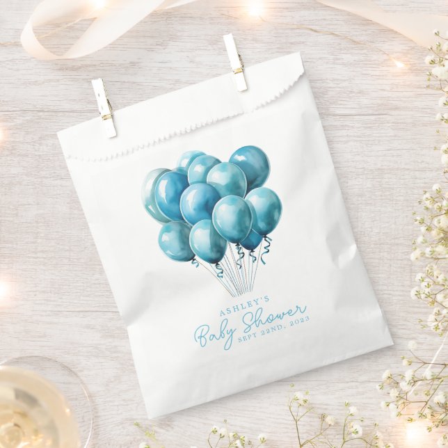 Blue Balloons Watercolor Boy Baby Shower Favour Bag (Clipped)