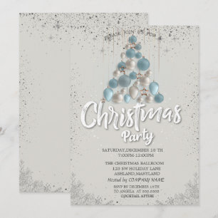 Blue Balls Stars Confetti Christmas Company Invitation