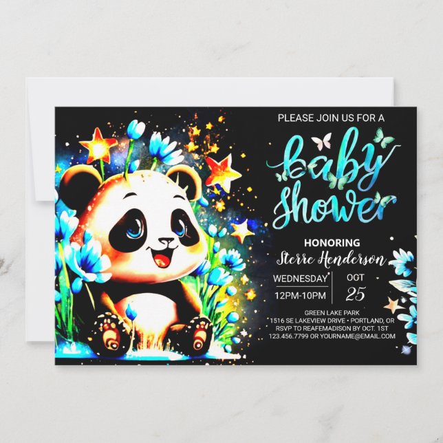 Blue Bamboo Panda Wonderland Boy Baby Shower Invitation (Front)