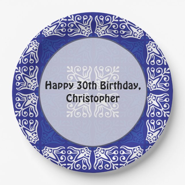 Blue Bandana Design Paper Plate (Front)