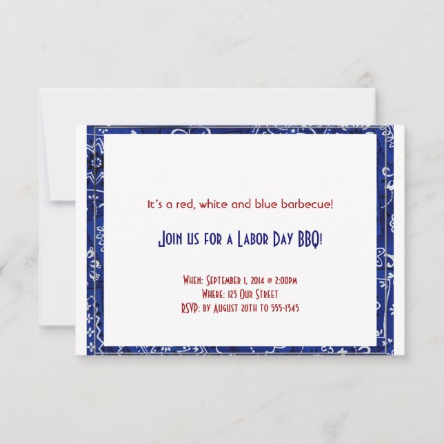 Blue Bandana Frame Labour Day Invitation (Front)