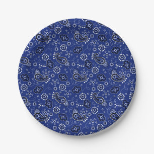 Blue Bandana Pattern Cowboy Outdoors Adventure Paper Plate