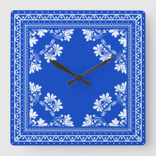 Blue Bandana Pattern Square Wall Clock