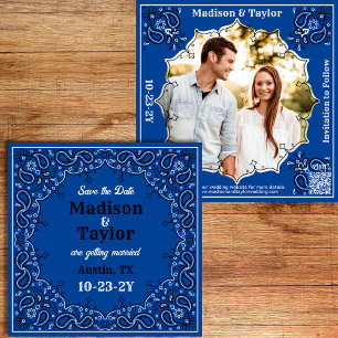 Blue Bandana Photo Flat Save The Date Card