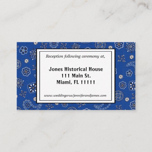Blue Bandana Wedding Reception Cards (Front)