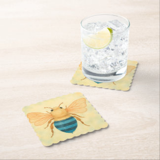 Blue banded bee plastic drink coaster