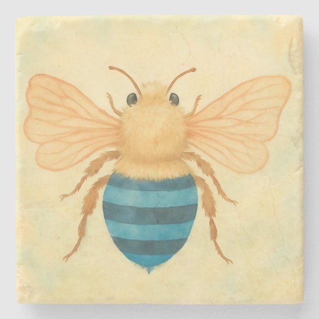Blue banded bee stone drink coaster (Front)