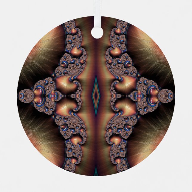 Blue Banded Golden Escargot Fractal Abstract Metal Ornament (Front)