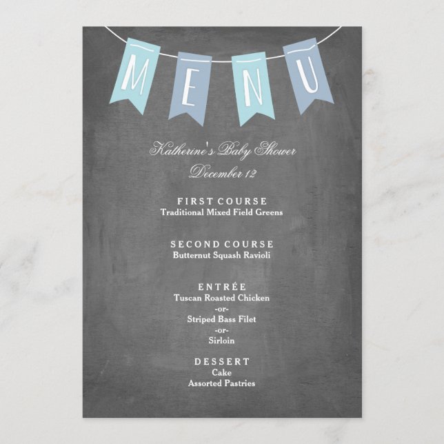 Blue Banner Menu for Baby Shower (Front)